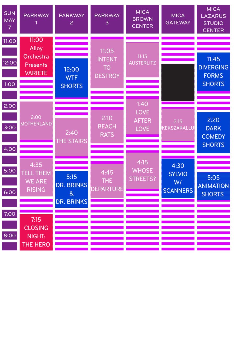 Sunday May 7 Schedule Grid MdFF 2017